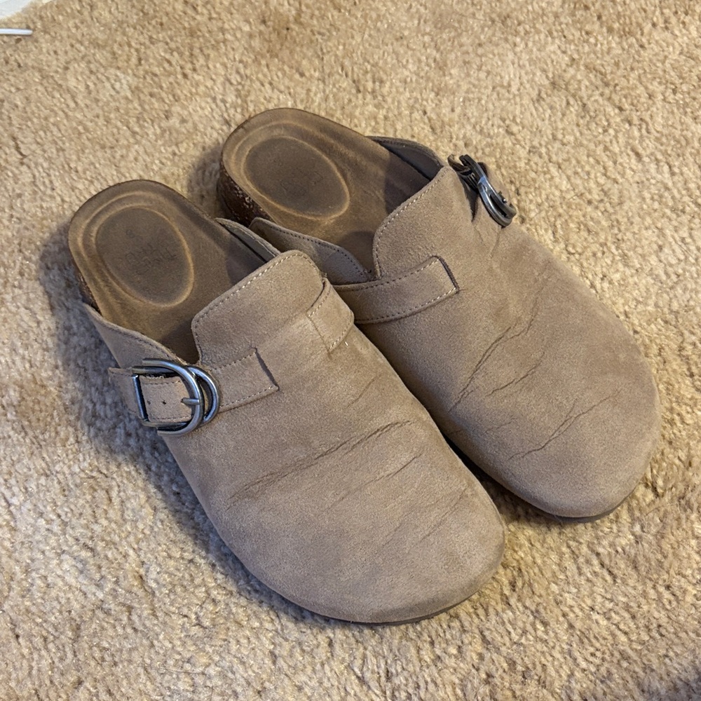 Time and Tru Beige Mules with Metal Buckle